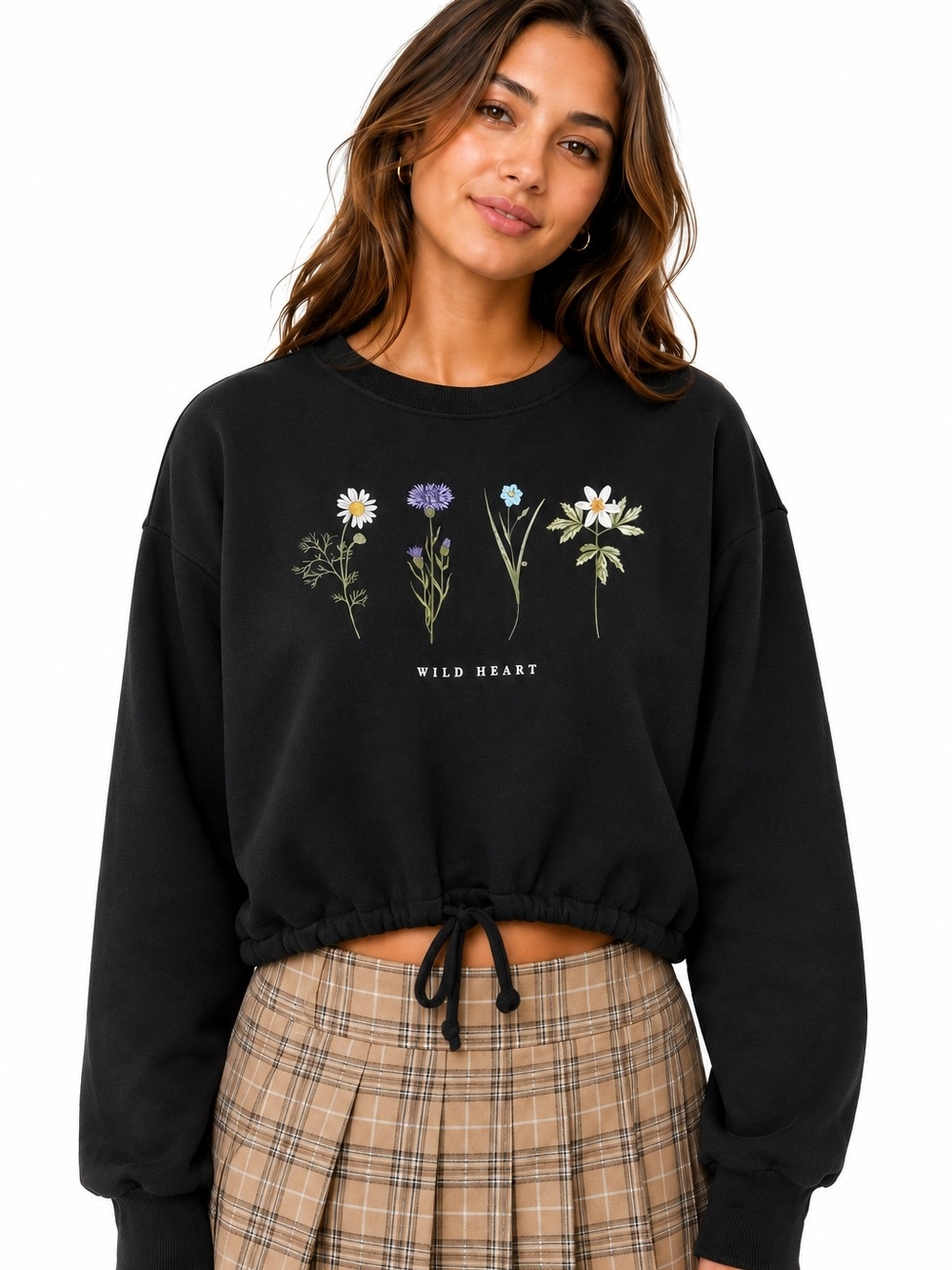 Urban Nation Wild Heart Black Cropped Drawstring Sweatshirt M back to school